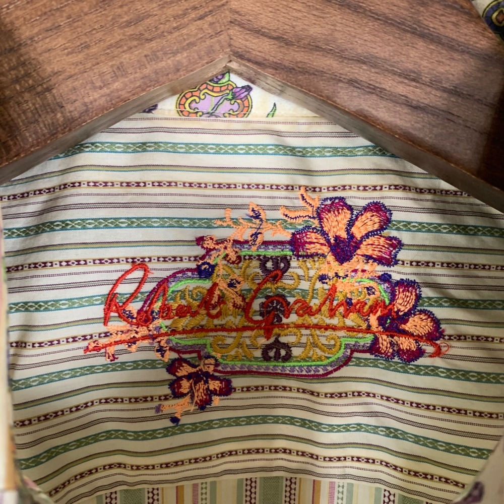 Robert Graham Green/Purple Stripe Long Sleeve Flip Cuff Button Down 2XL - Picture 4 of 16